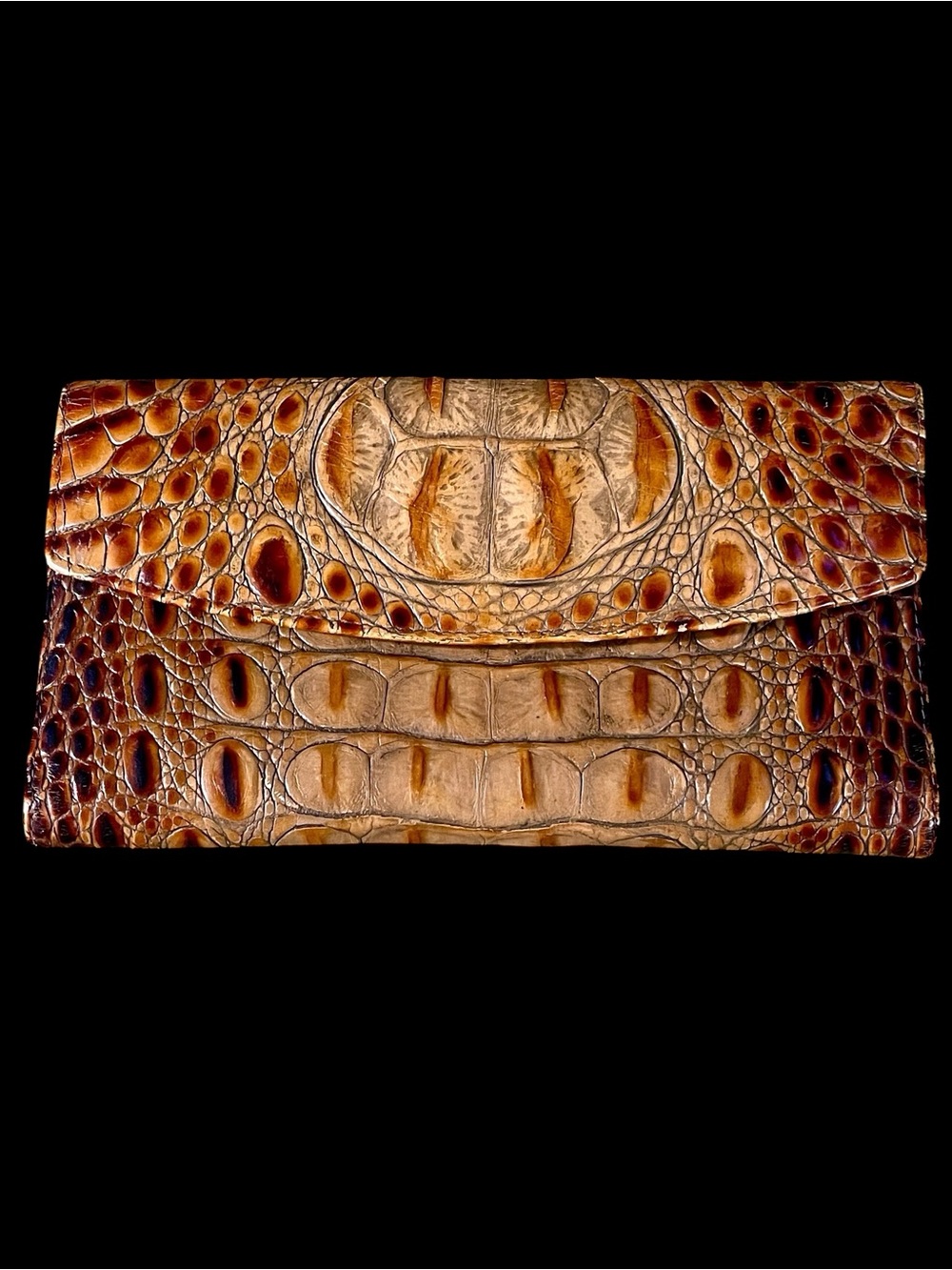 Brahmin Melbourne cognac croc-embossed trifold wallet